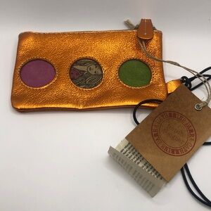 Catherine Parra Metallic Orange Leather Pouch with Green and Purple Accents